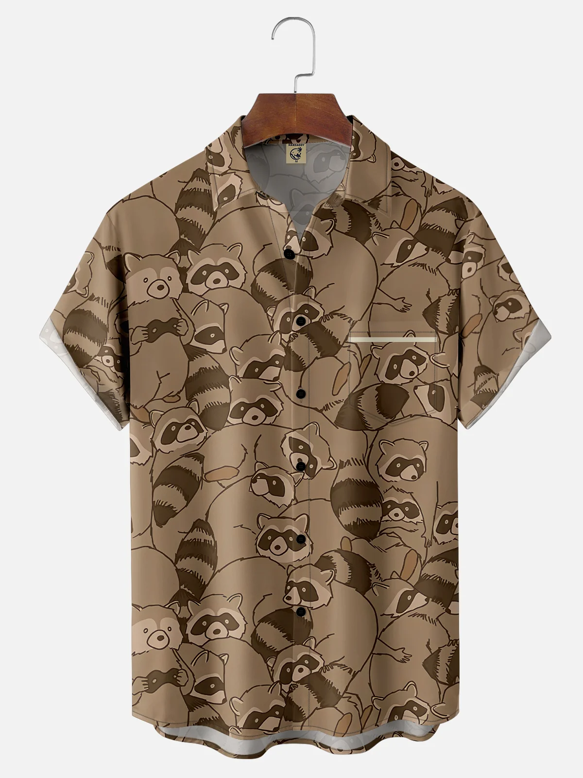 Moisture-wicking Raccoon Art Illustration Young Chest Pocket Hawaiian Shirt