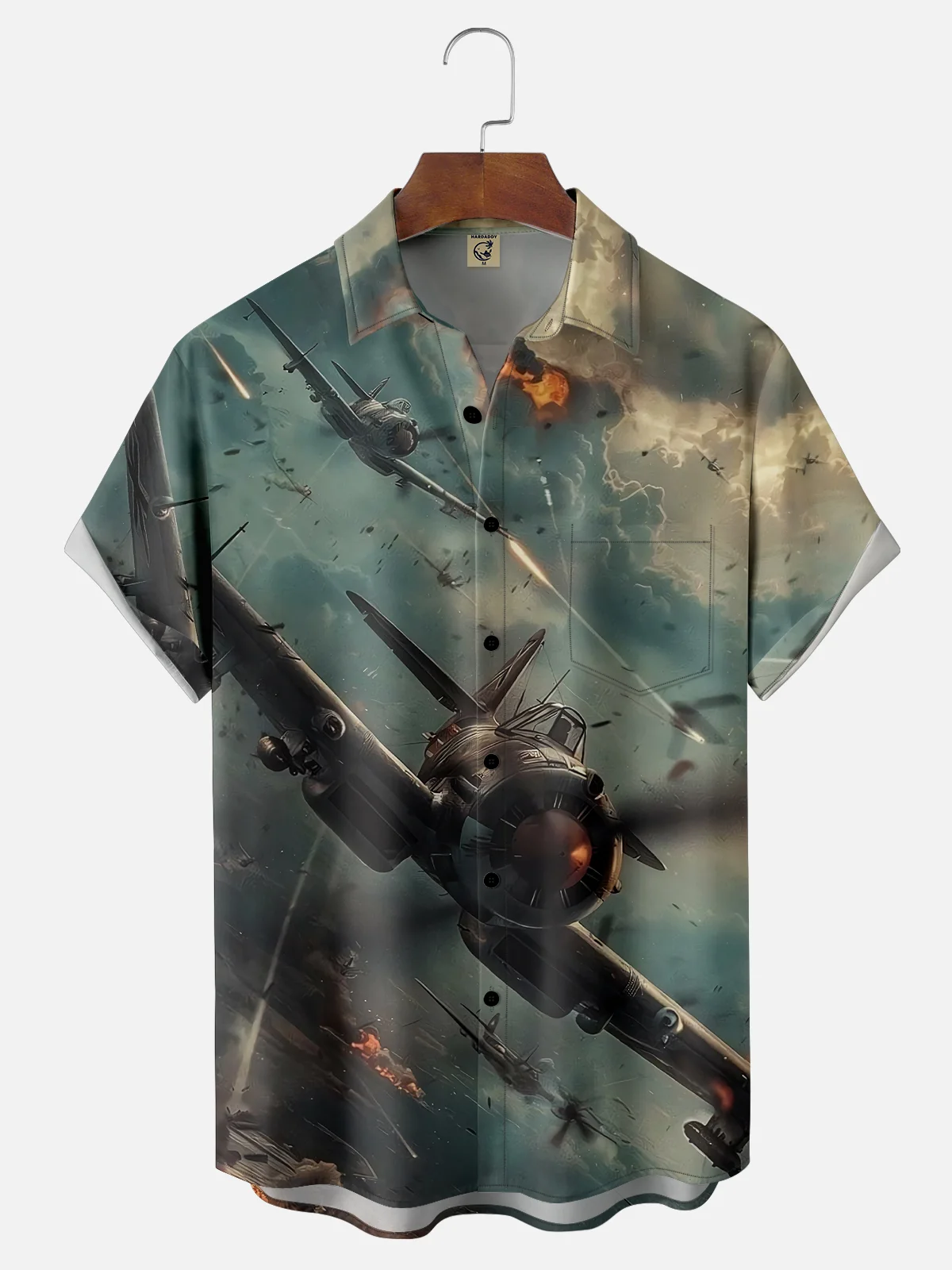 Moisture-wicking Memorial Day Air Force Plane Art Painting Chest Pocket Casual Shirt