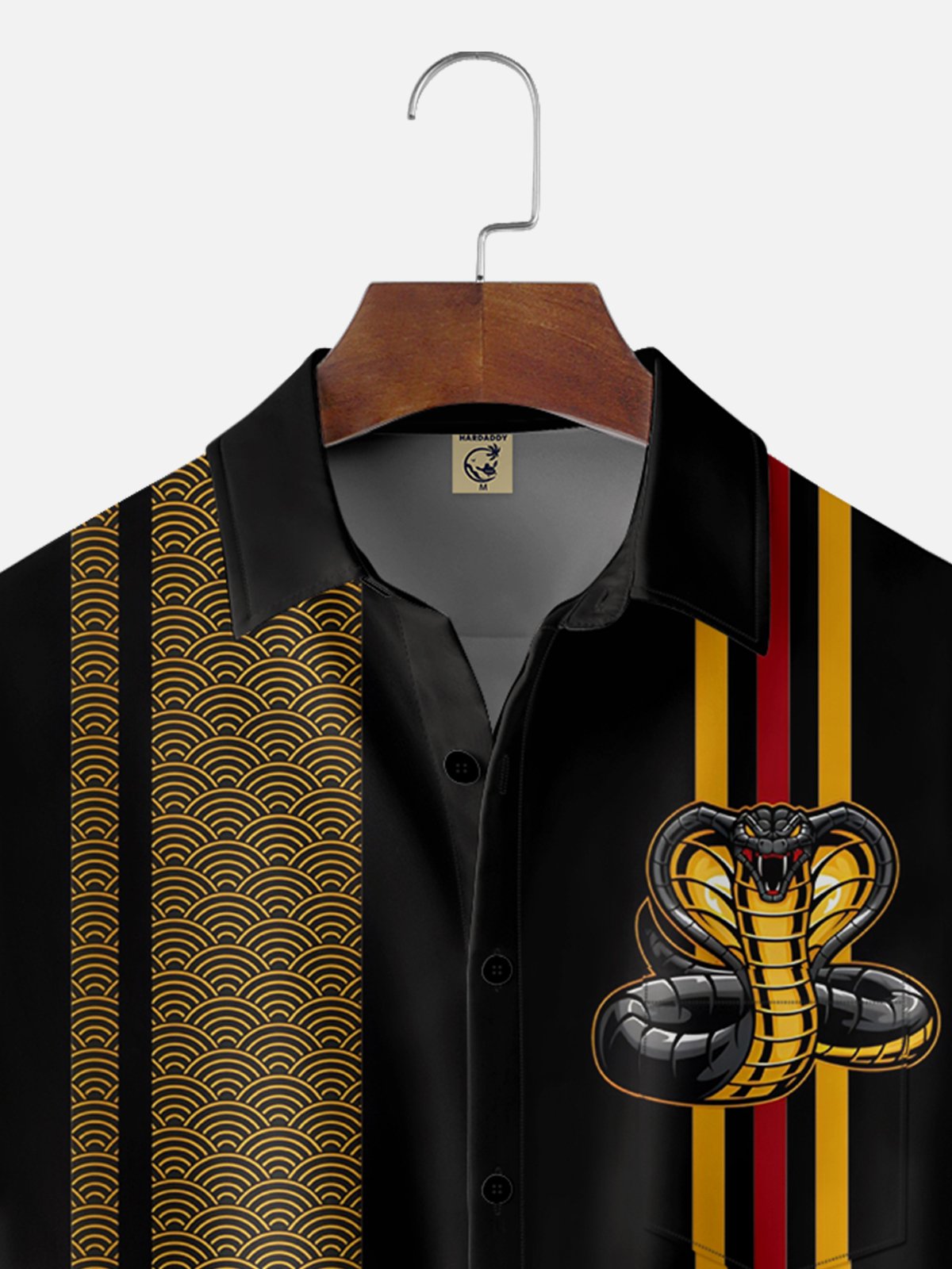 Moisture-wicking Cobra Moire Stripes Chest Pocket Bowling Shirt