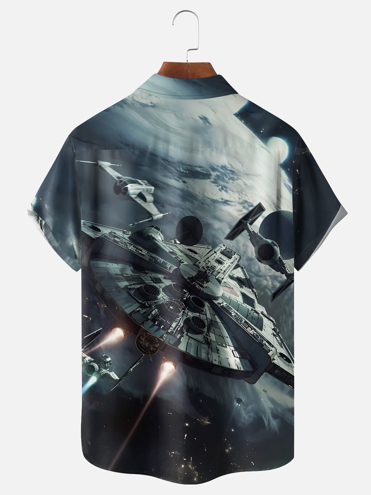 Moisture-wicking Stars Spaceship Universe Planet Chest Pocket Casual Shirt