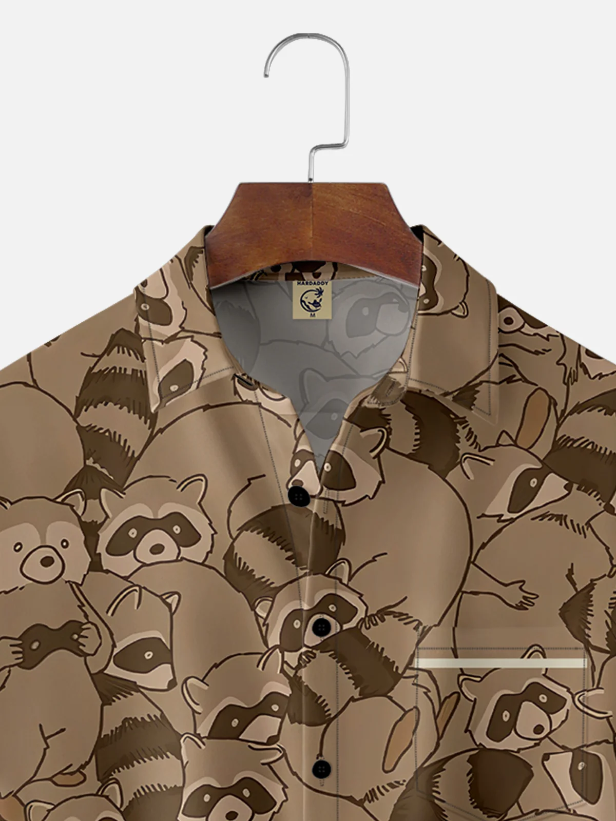 Moisture-wicking Raccoon Art Illustration Young Chest Pocket Hawaiian Shirt