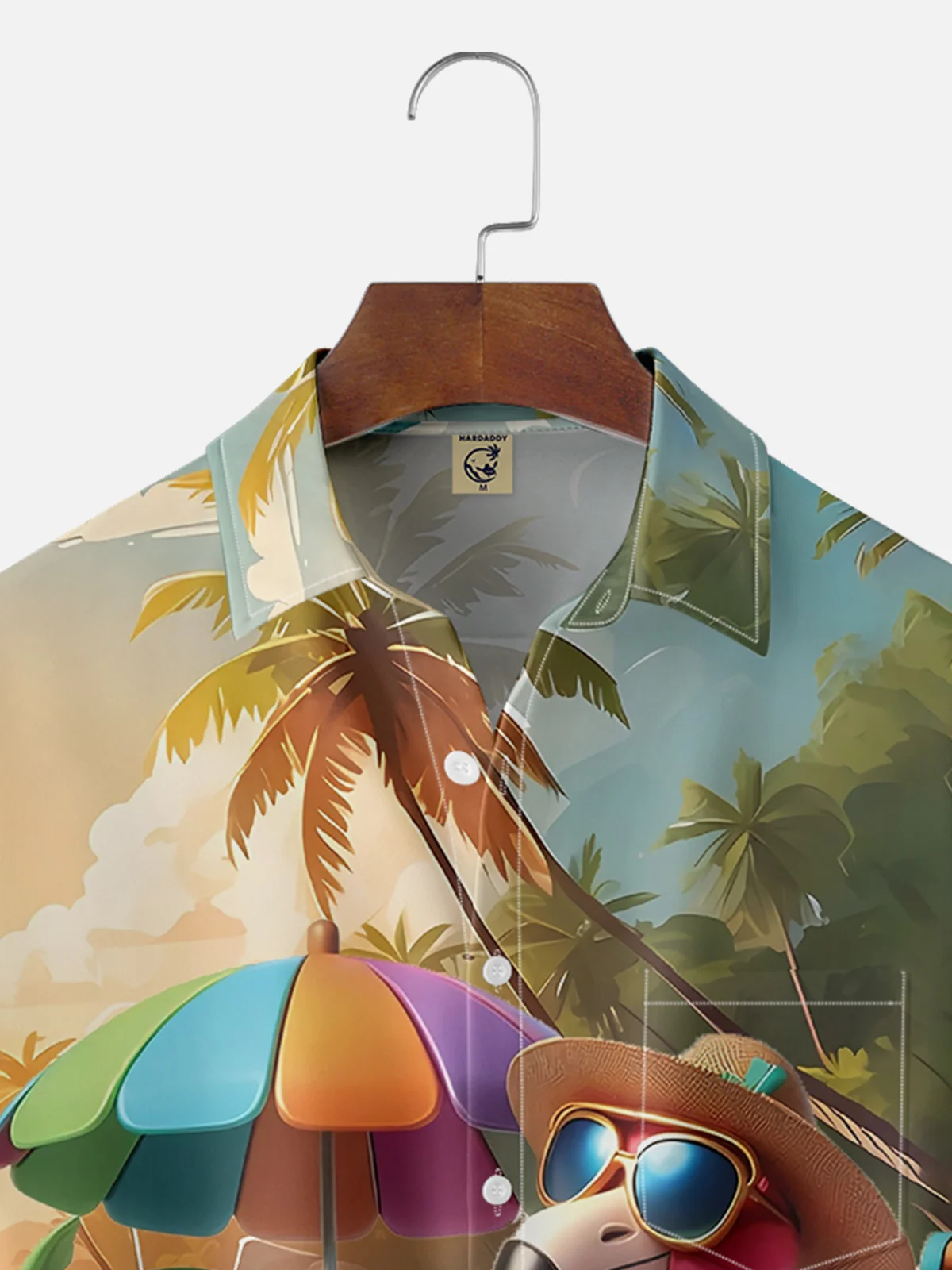 Moisture-wicking Beach Art Flamingo Vacation Print Chest Pocket Hawaiian Shirt