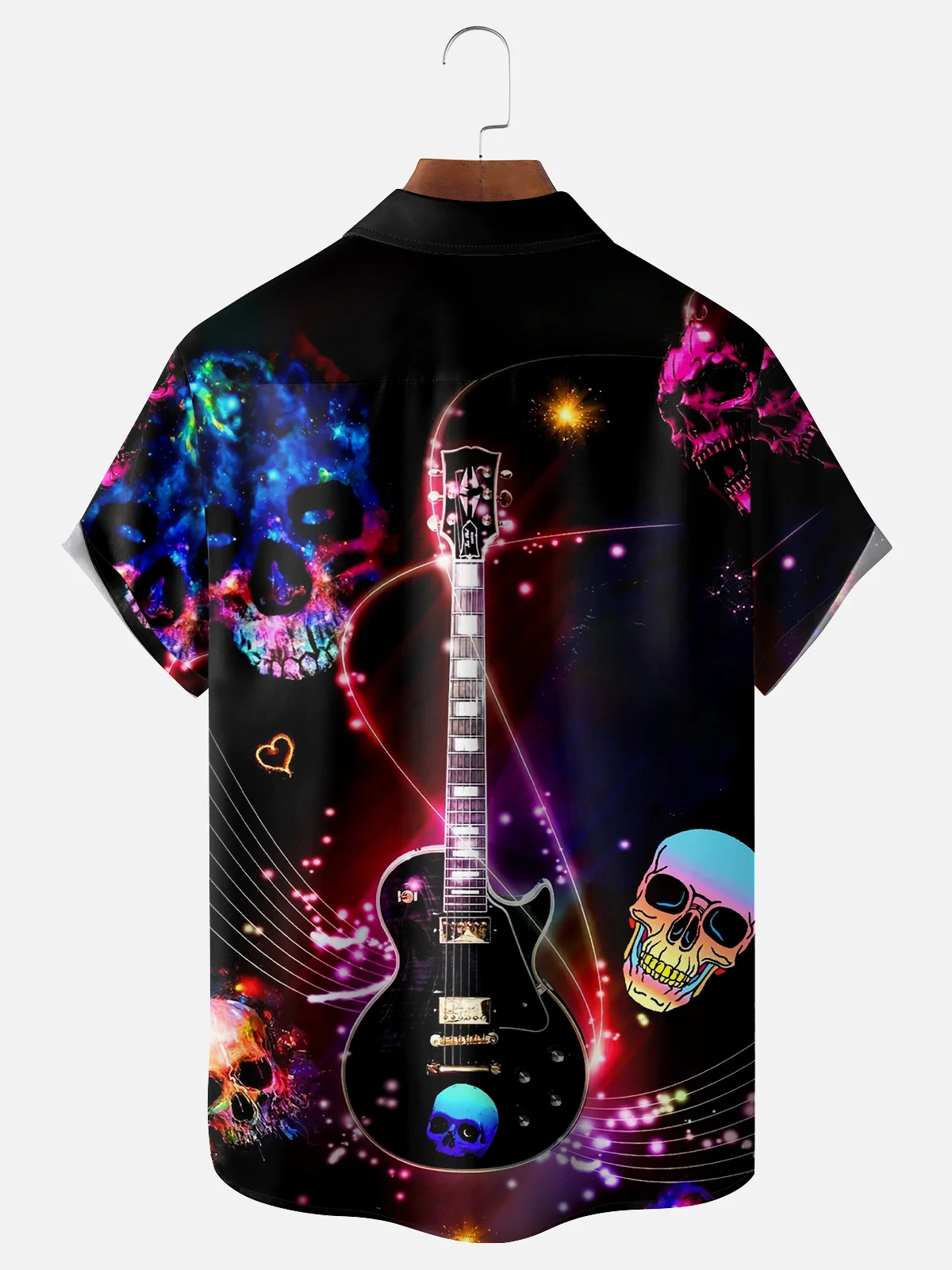 Moisture-wicking Music Guitar Skull Chest Pocket Casual Shirt