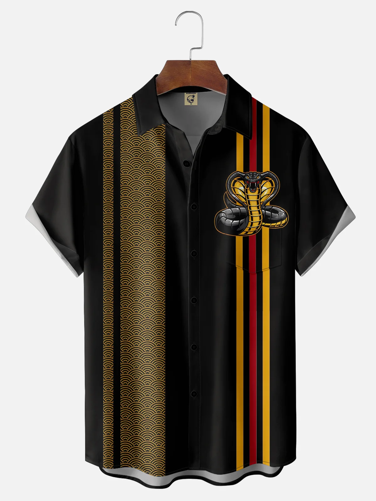 Moisture-wicking Cobra Moire Stripes Chest Pocket Bowling Shirt