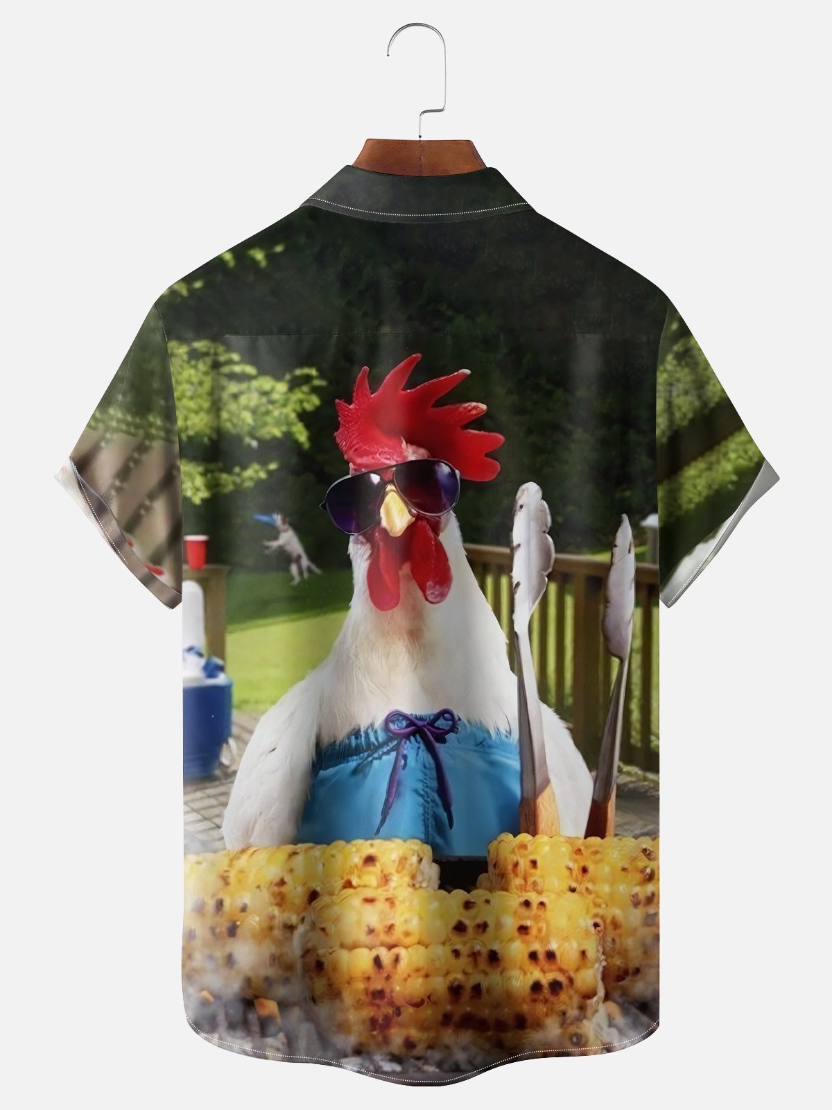 Moisture-wicking Chicken Funny BBQ Art Green Chest Pocket Hawaiian Shirt