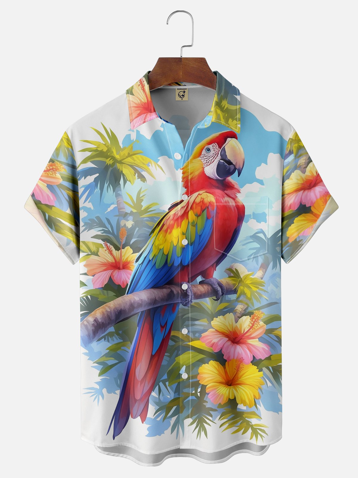 Moisture-wicking Tropical Parrot Chest Pocket Hawaiian Shirt