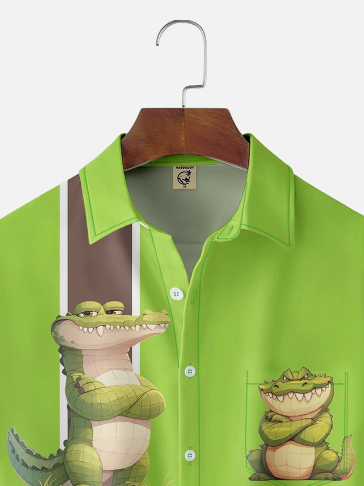 Moisture-wicking Crocodile Chest Pocket Bowling Shirt