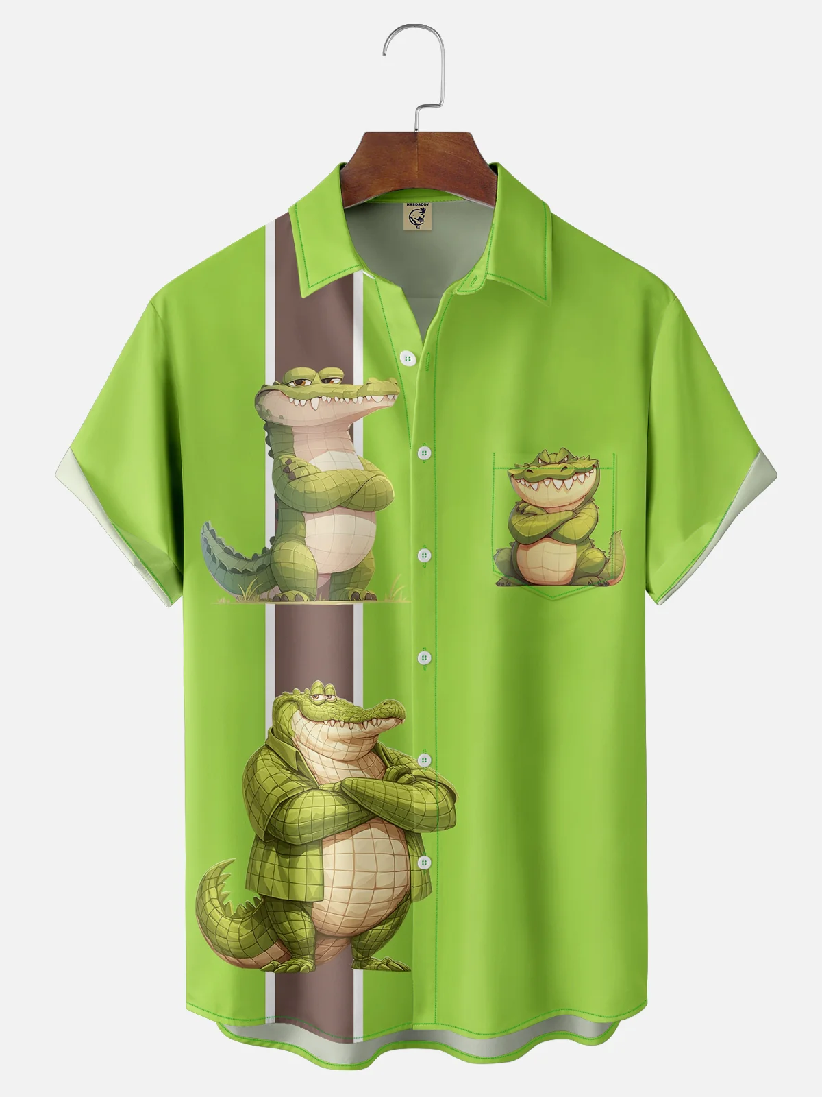 Moisture-wicking Crocodile Chest Pocket Bowling Shirt