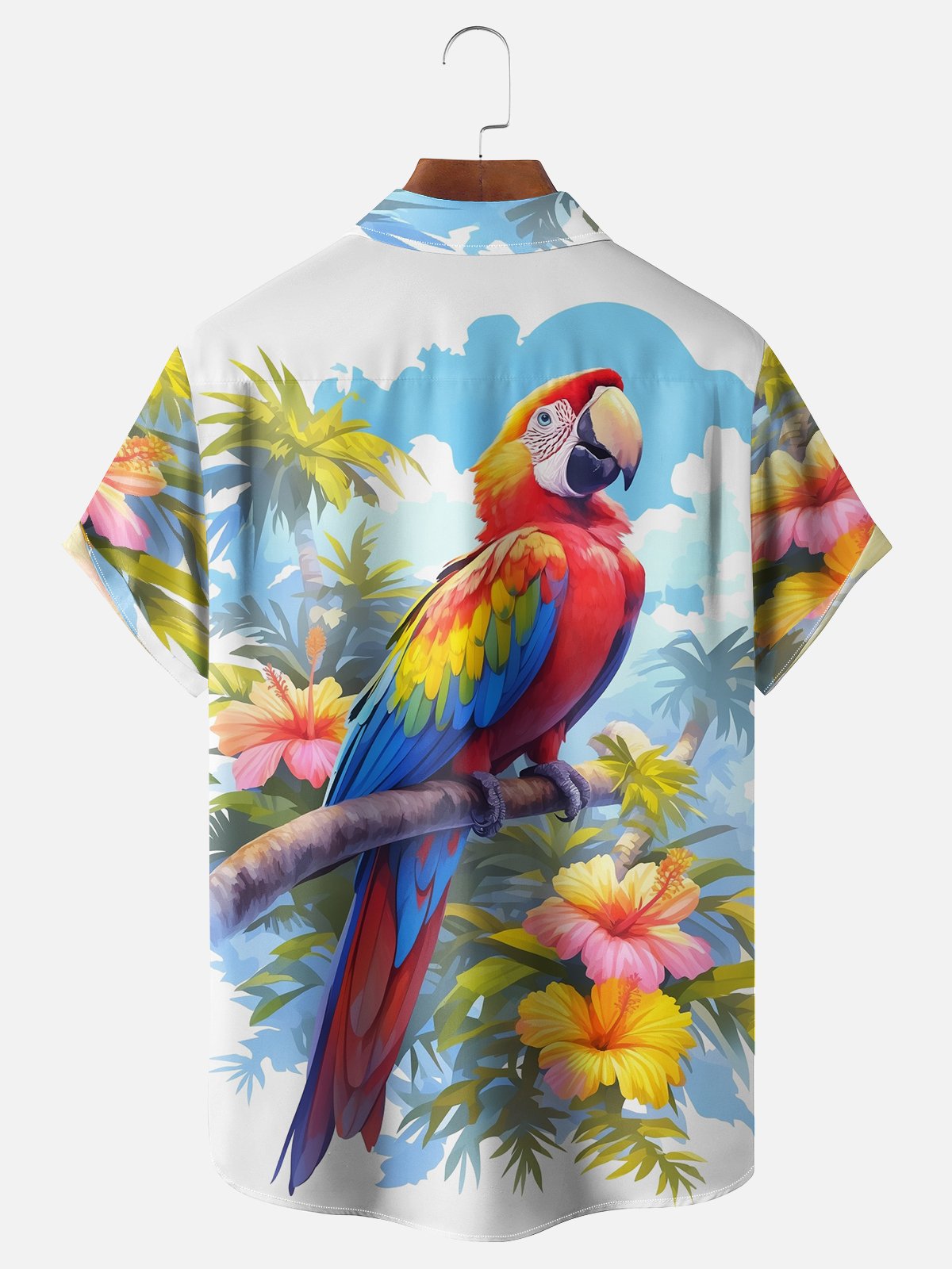 Moisture-wicking Tropical Parrot Chest Pocket Hawaiian Shirt