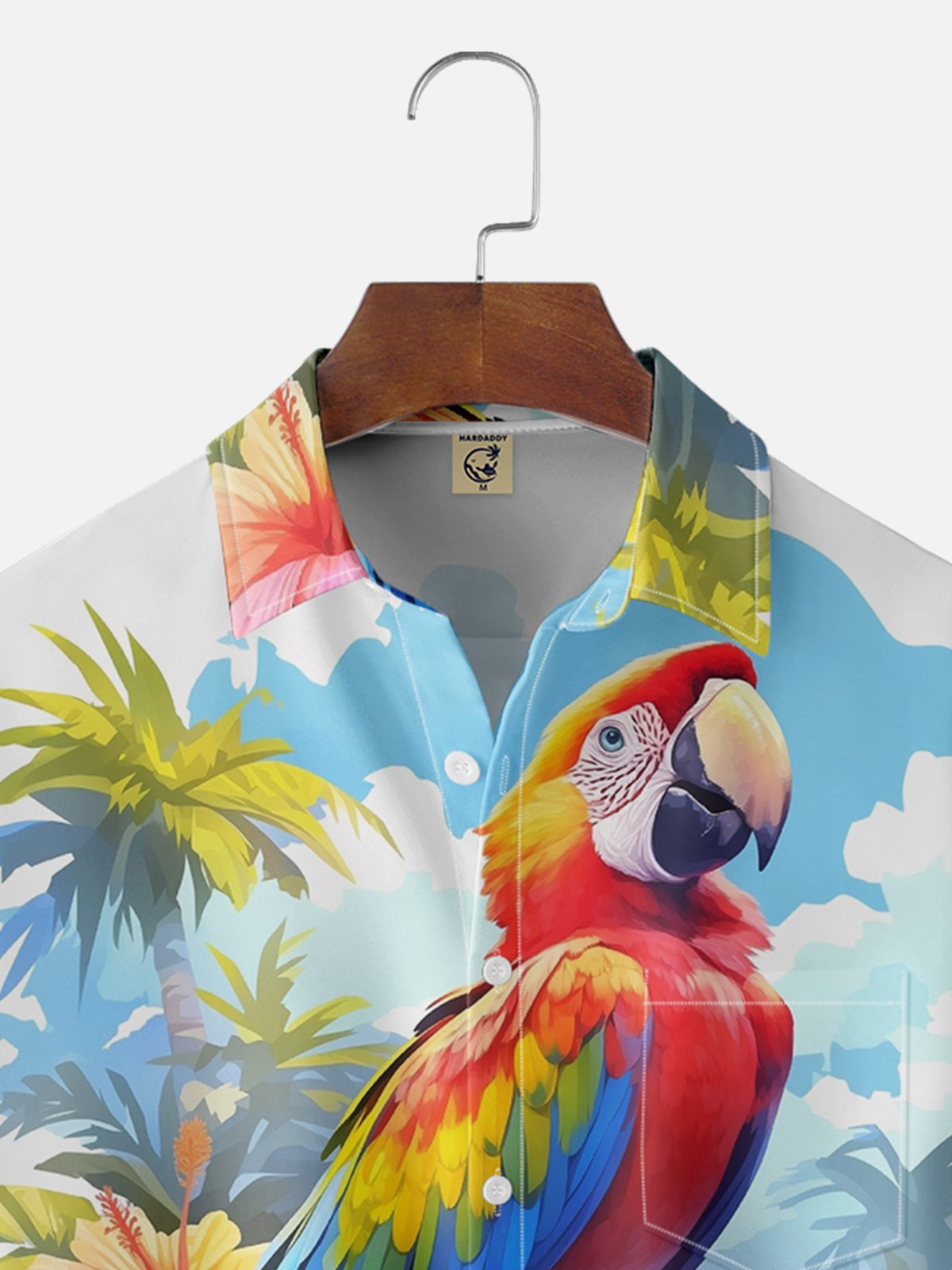 Moisture-wicking Tropical Parrot Chest Pocket Hawaiian Shirt