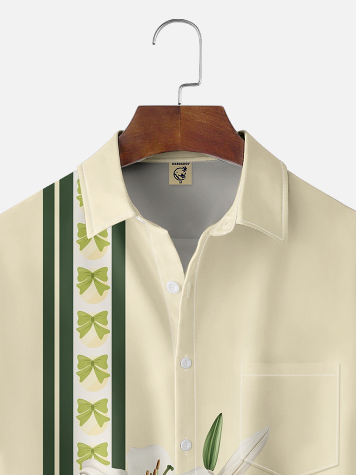 Moisture-wicking Lily Floral Chest Pocket Bowling Shirt