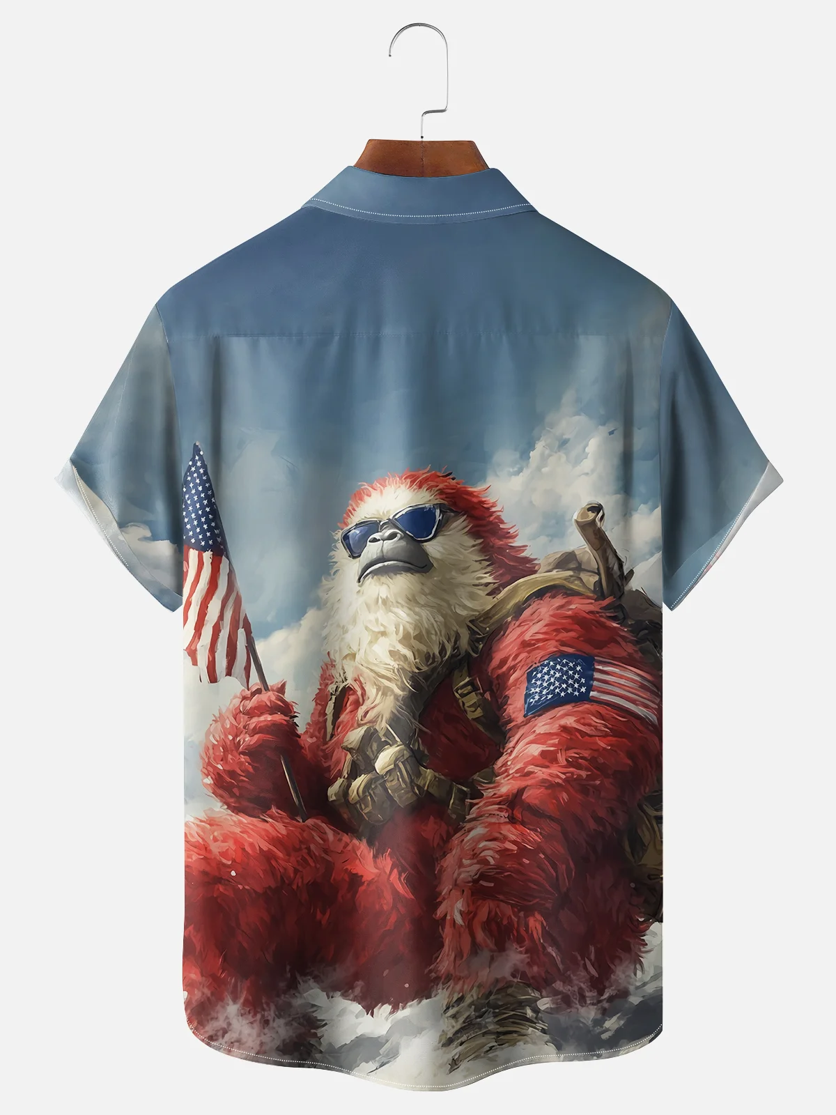 Moisture Wicking American Bigfoot Patriotic Chest Pocket Hawaiian Shirt