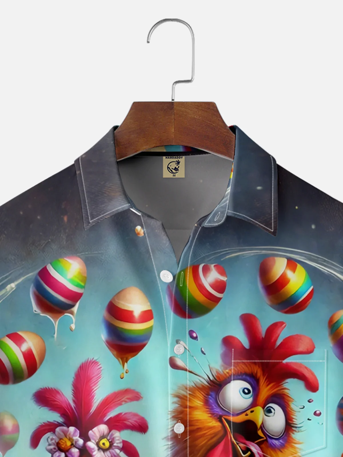 Moisture Wicking Easter Egg Funny Chicken Chest Pocket Hawaiian Shirt