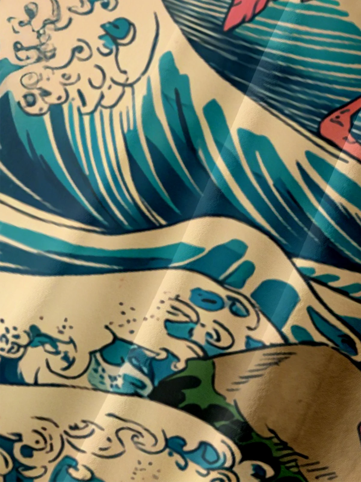 Moisture Wicking Ukiyo-e Wave Flamingo Chest Pocket Hawaiian Shirt