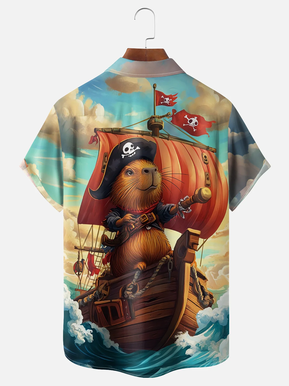 Moisture Wicking Ocean Corsair Capybara Chest Pocket Hawaiian Shirt