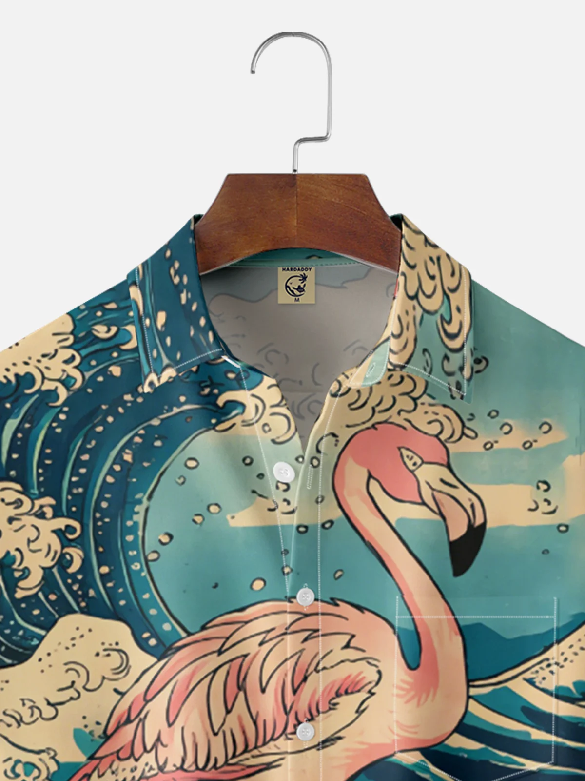 Moisture Wicking Ukiyo-e Wave Flamingo Chest Pocket Hawaiian Shirt