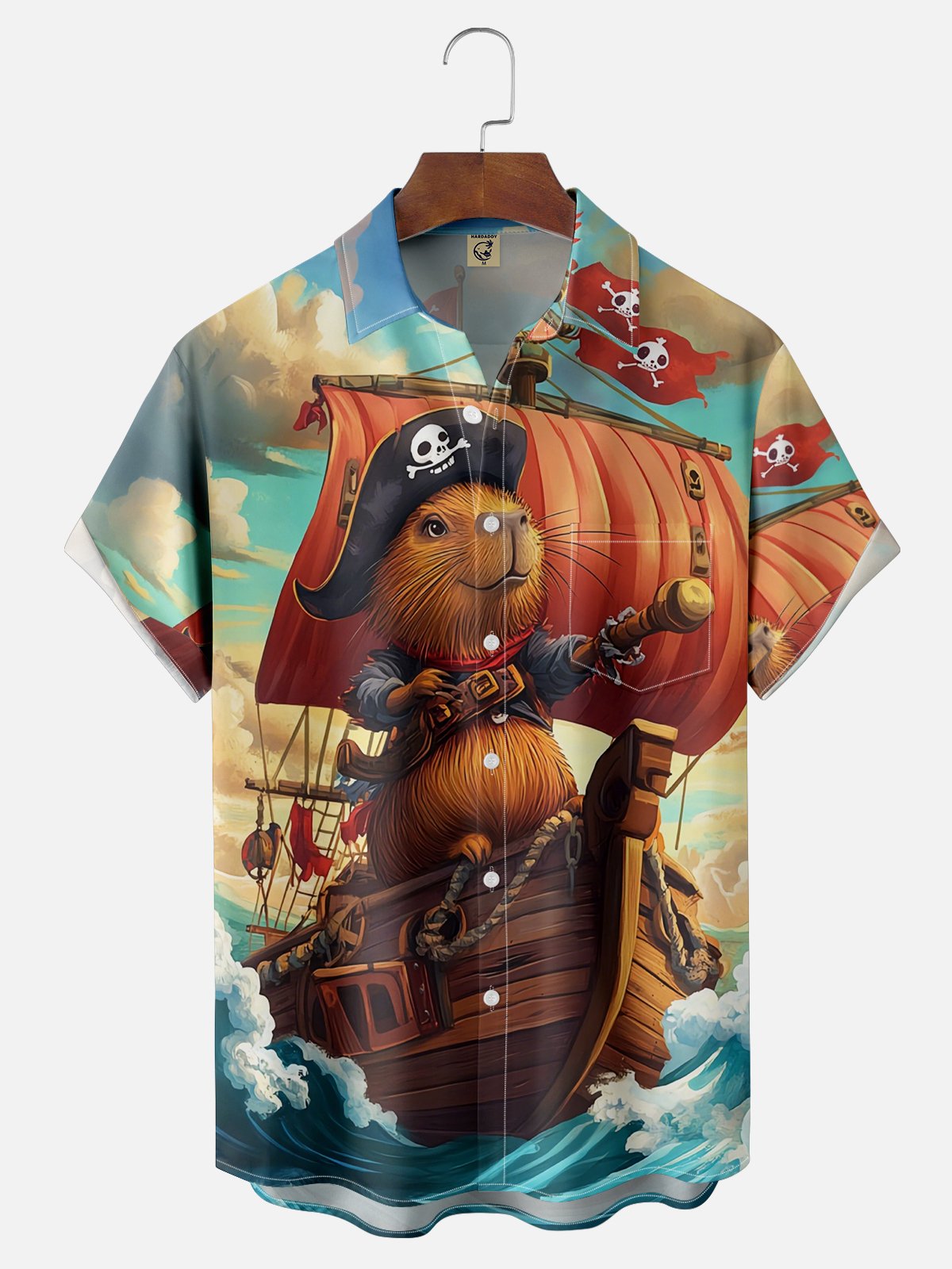 Moisture Wicking Ocean Corsair Capybara Chest Pocket Hawaiian Shirt
