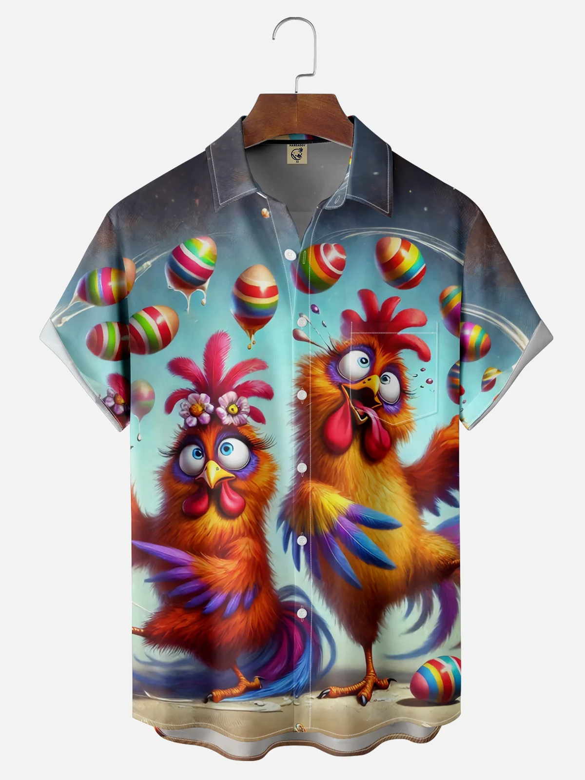 Moisture Wicking Easter Egg Funny Chicken Chest Pocket Hawaiian Shirt