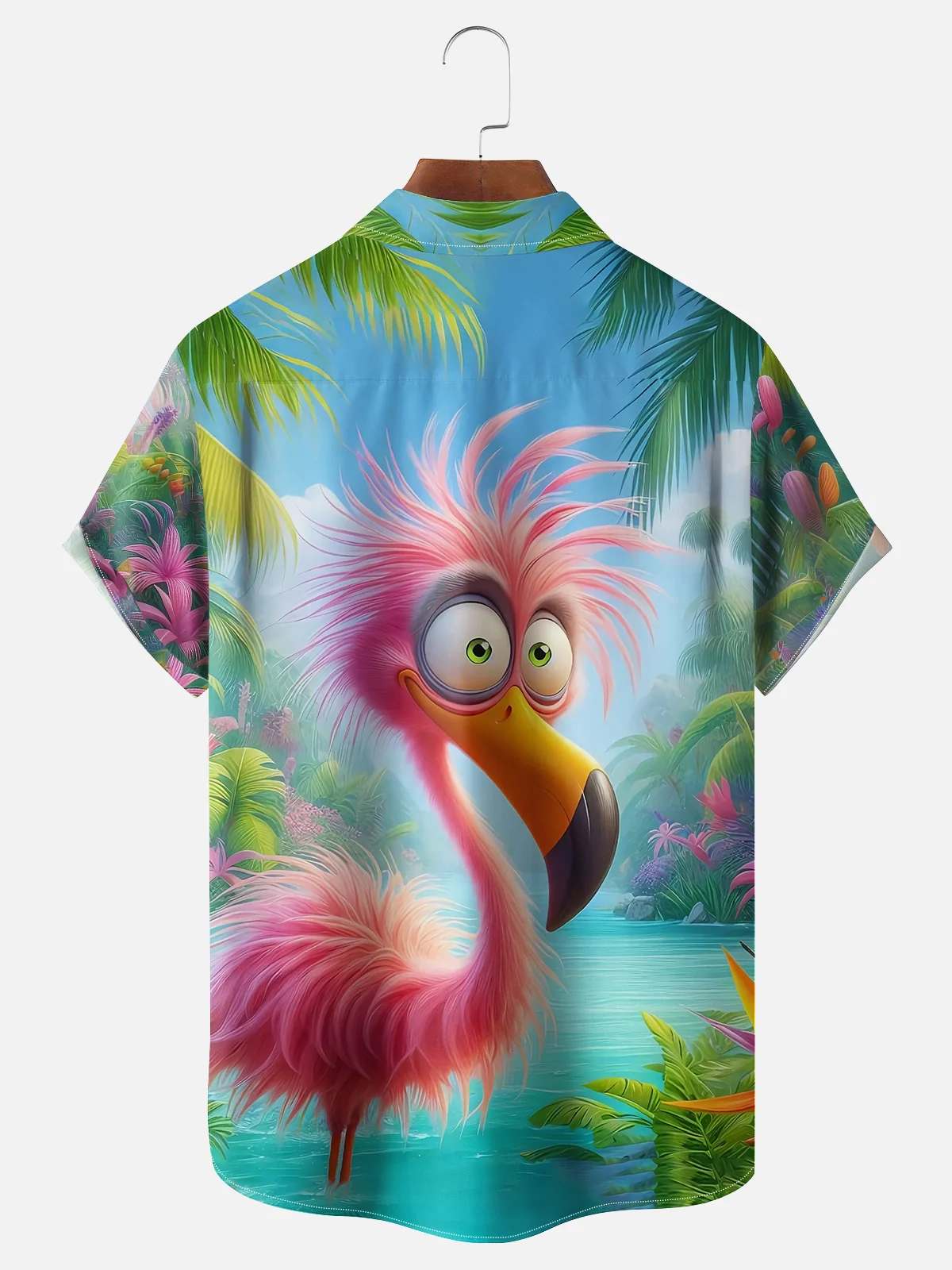 Moisture-wicking Funny Flamingo Art Painting Chest Pocket Hawaiian Shirt