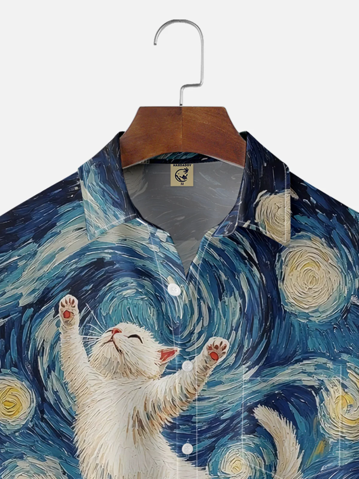 Moisture-wicking Starry Night Cat Chest Pocket Casual Shirt
