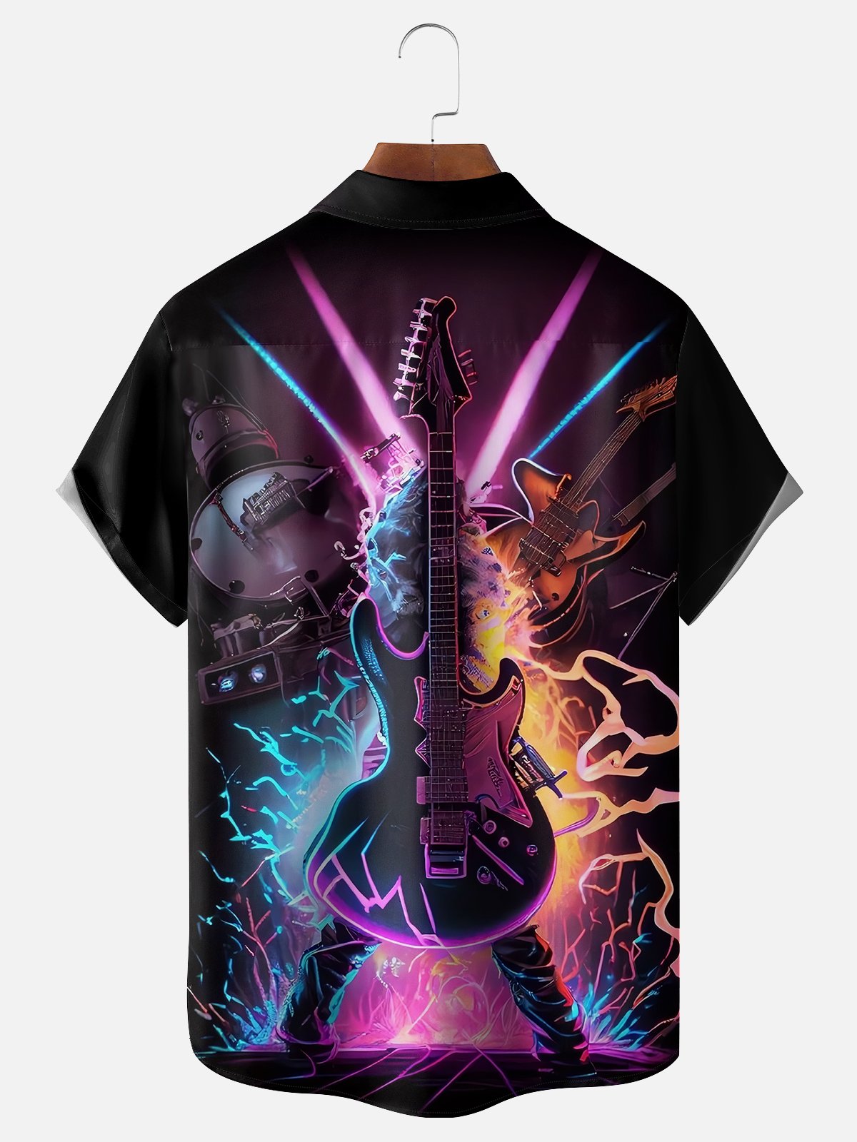 Moisture-wicking Rock Art Bass Electric Guitar Abstract Illustration Chest Pocket Casual Shirt