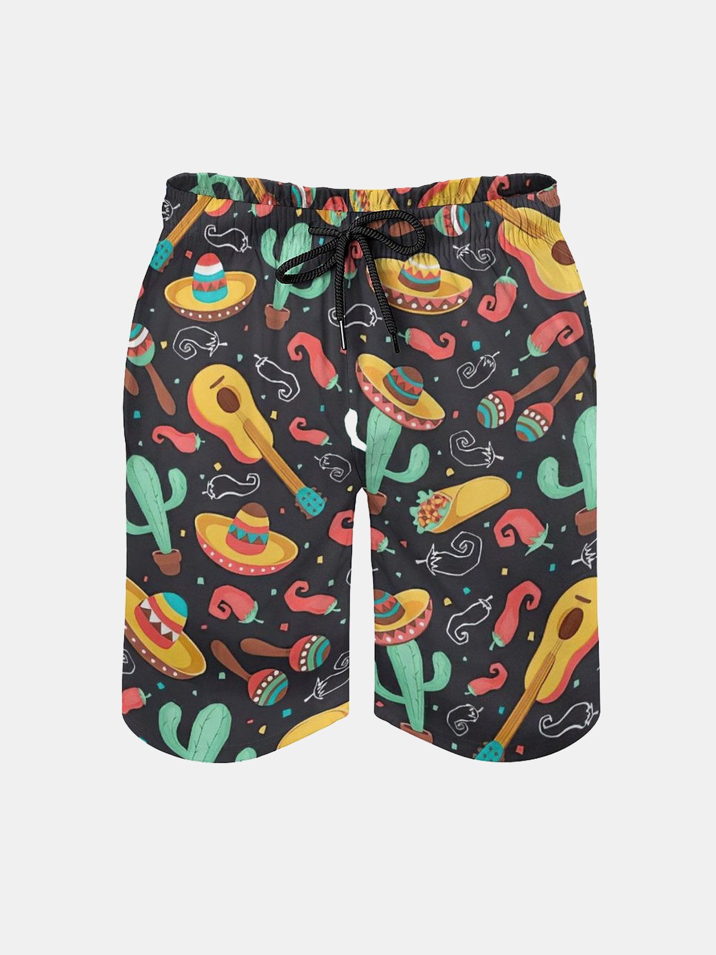 Men's Swim Trunks Hawaiian Mexican Culture Sombrero Pepper Beach Shorts with Pockets