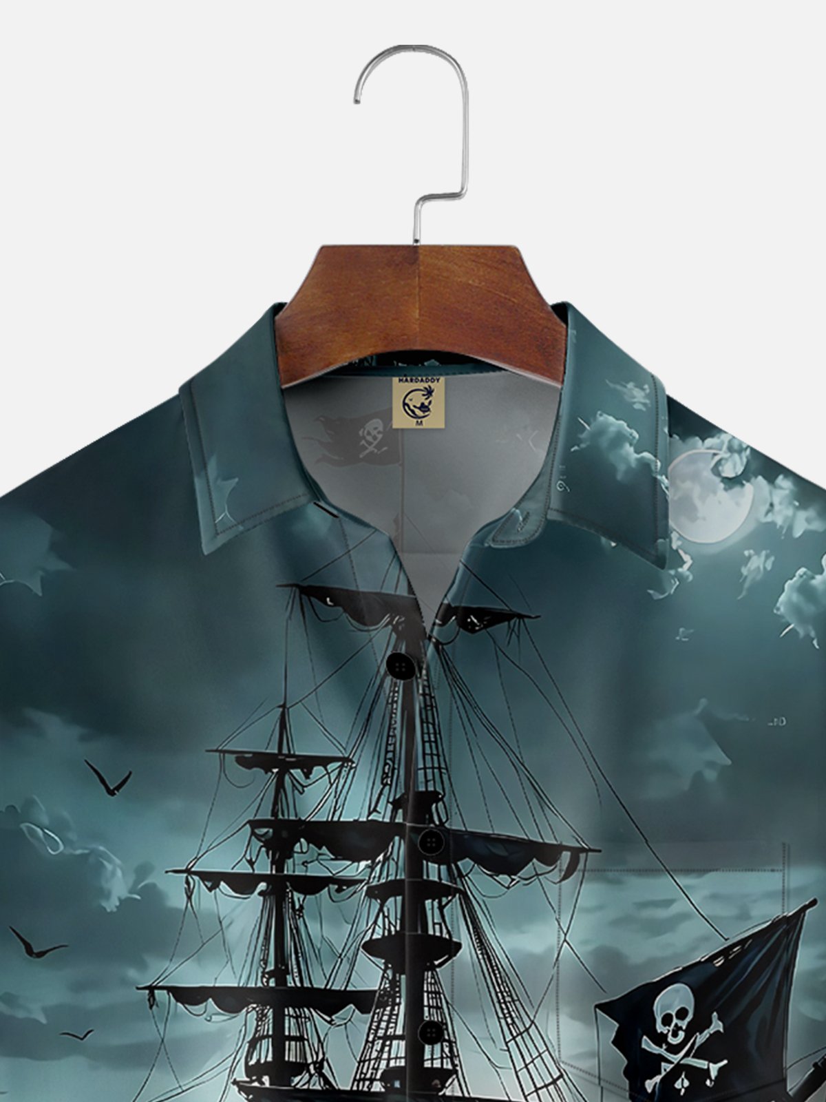 Moisture-wicking Skeleton Pirate Ship Art Chest Pocket Casual Shirt