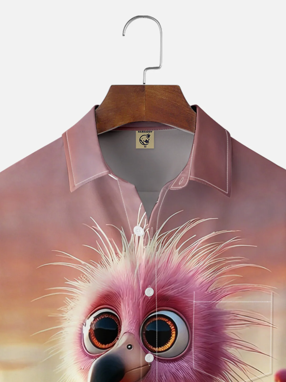 Moisture-wicking Funny Flamingo Baby Bird Art Painting Chest Pocket Hawaiian Shirt