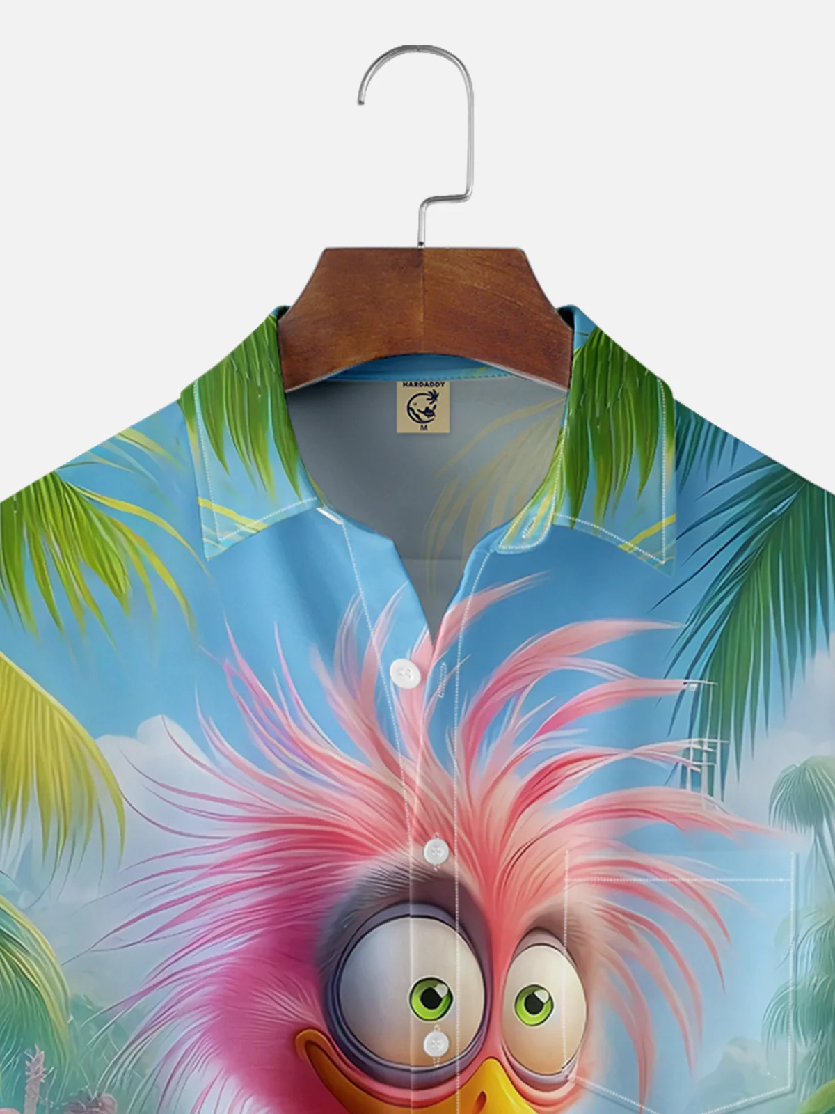 Moisture-wicking Funny Flamingo Art Painting Chest Pocket Hawaiian Shirt