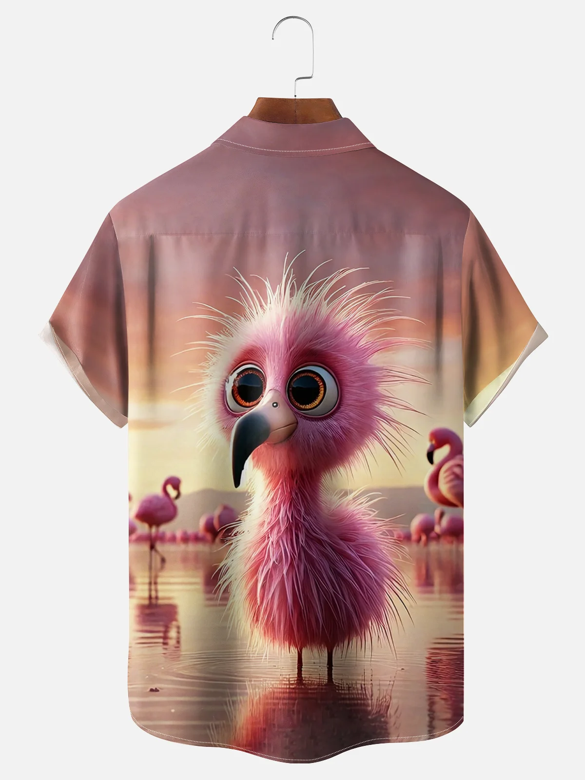 Moisture-wicking Funny Flamingo Baby Bird Art Painting Chest Pocket Hawaiian Shirt