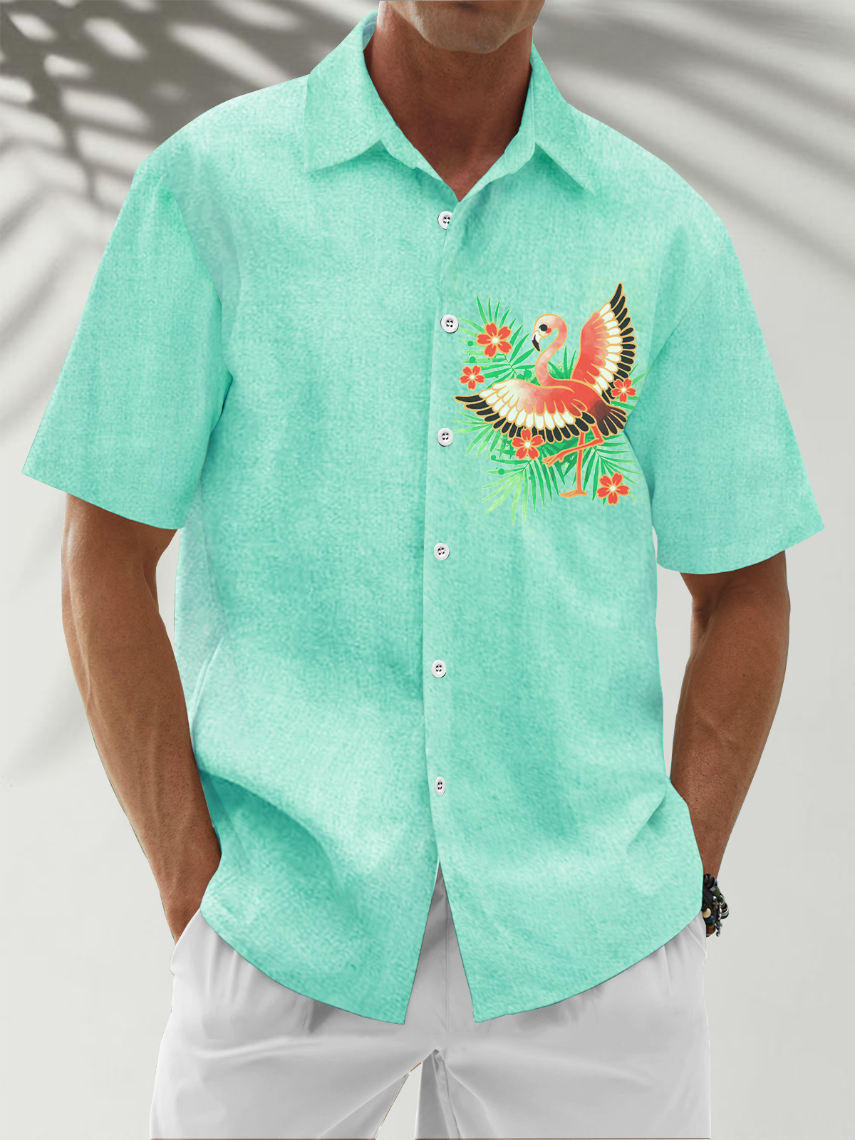 Moisture Wicking Flamingo Chest Pocket Casual Shirt