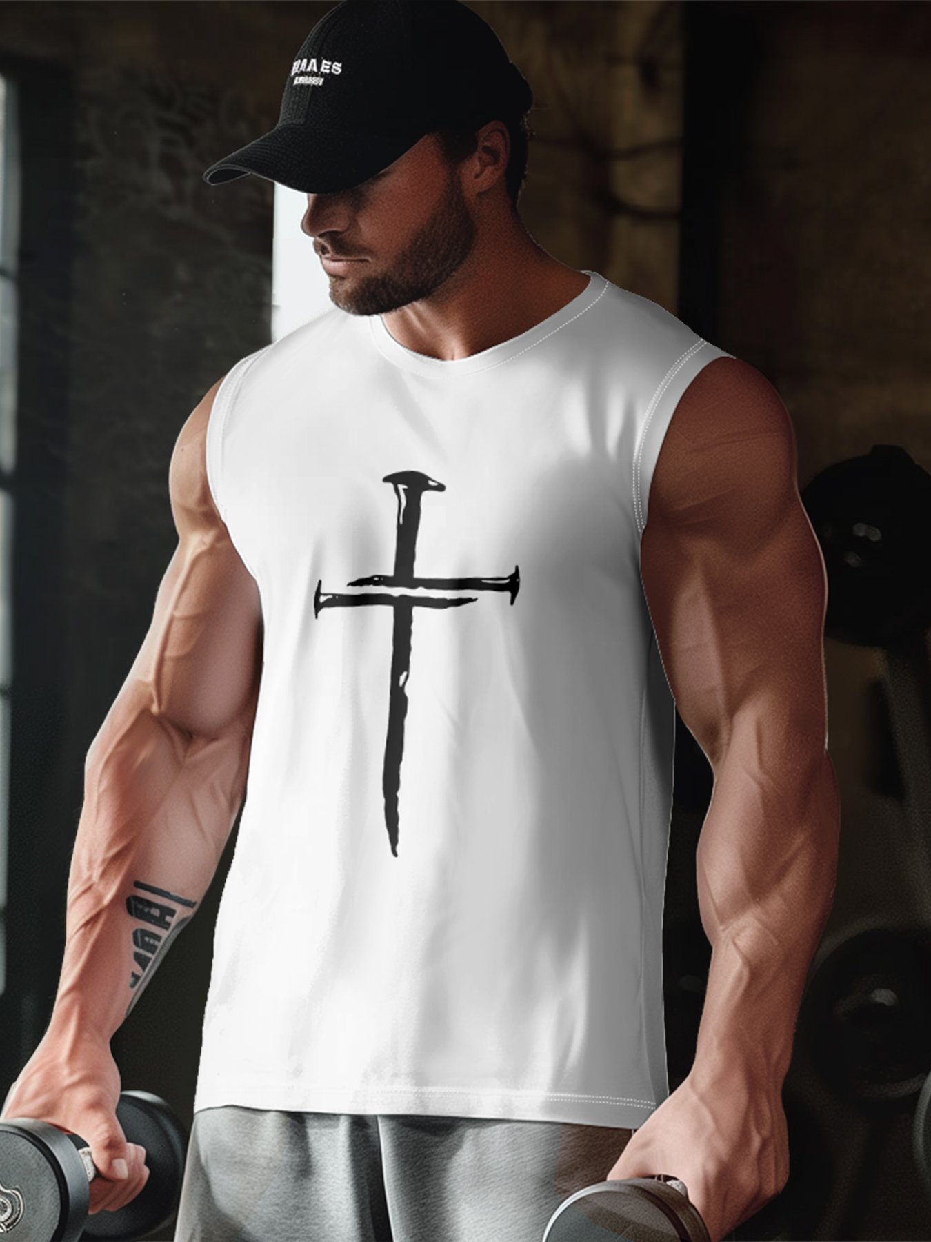 Mens Crewneck Tank Tops Cross Easter Beach Sleeveless Shirt