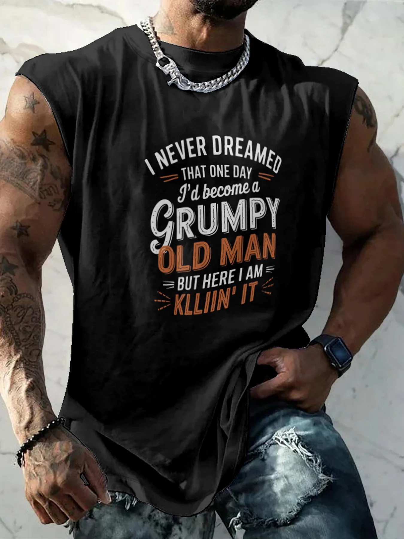 Mens Crewneck Tank Tops Grumpy Old Man Beach Sleeveless Shirt