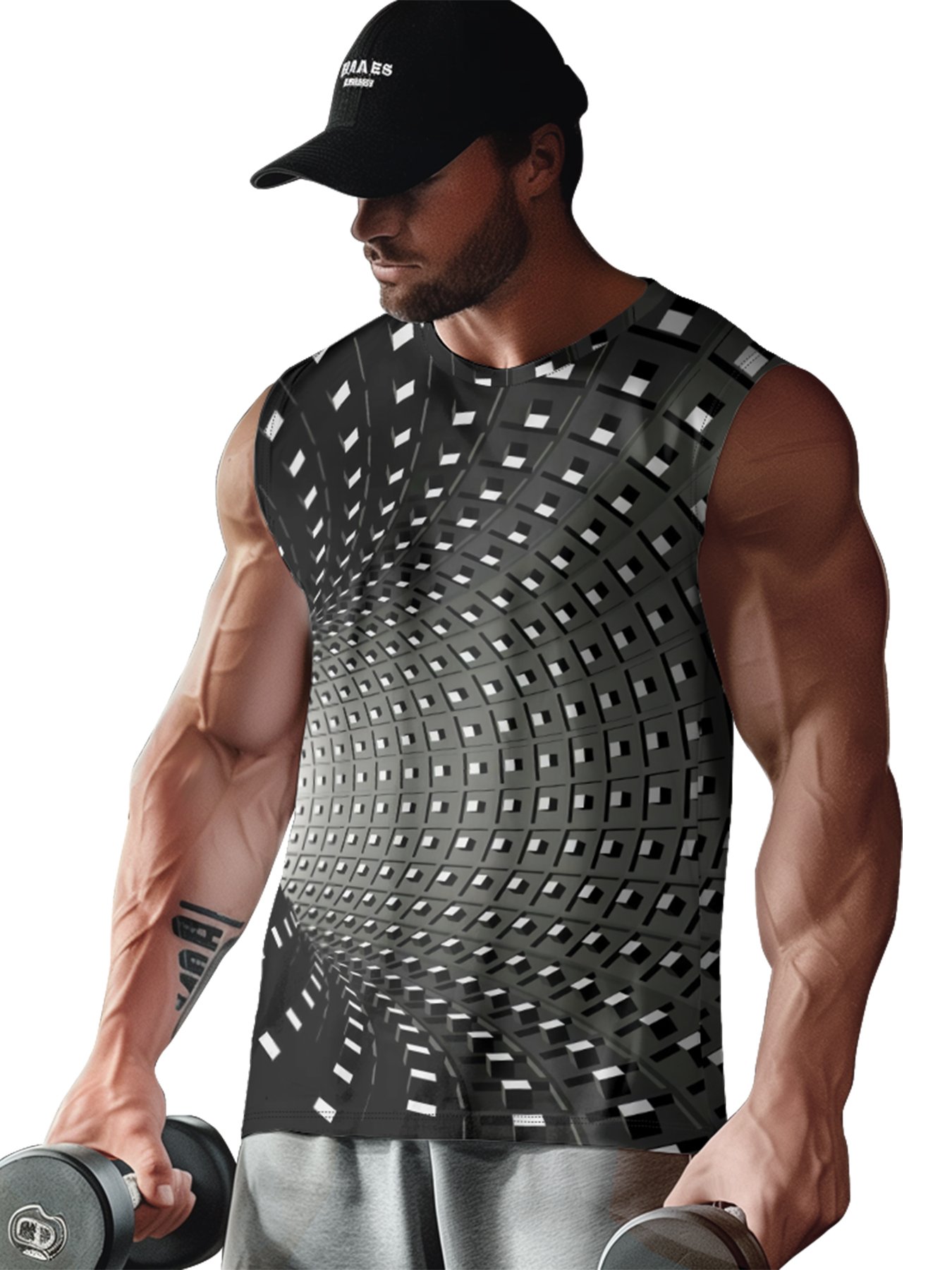 Mens Crewneck Tank Tops 3D Abstract Beach Sleeveless Shirt