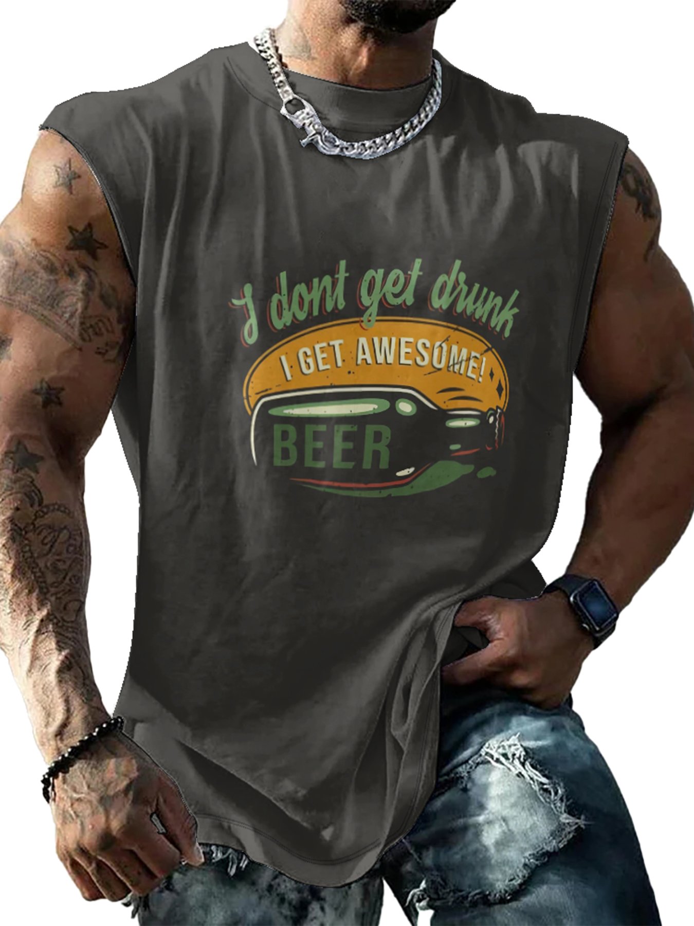 Mens Crewneck Tank Tops Beer Beach Sleeveless Shirt