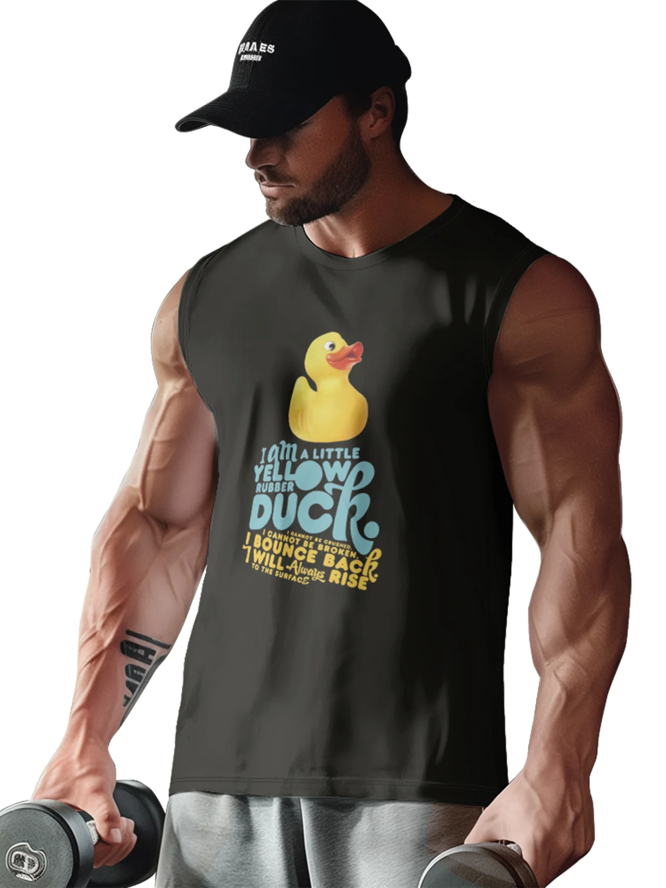 Mens Crewneck Tank Tops Yellow Duck Beach Sleeveless Shirt