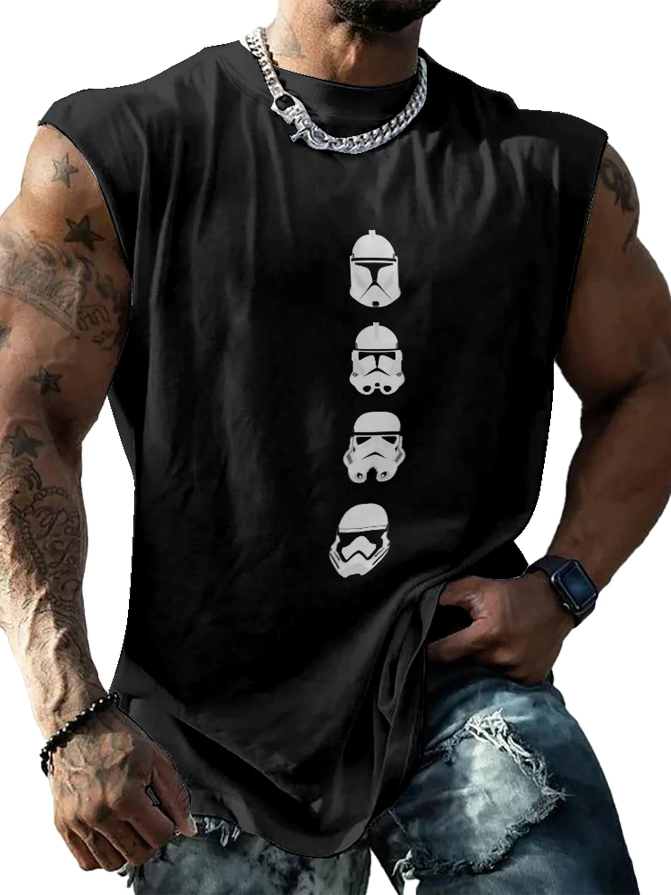 Mens Crewneck Tank Tops Star Plane Beach Sleeveless Shirt