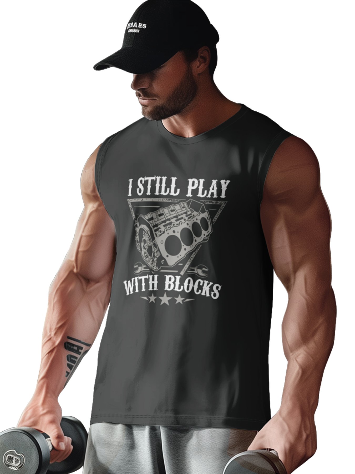 Mens Crewneck Tank Tops I Still Play With Blocks Beach Sleeveless Shirt