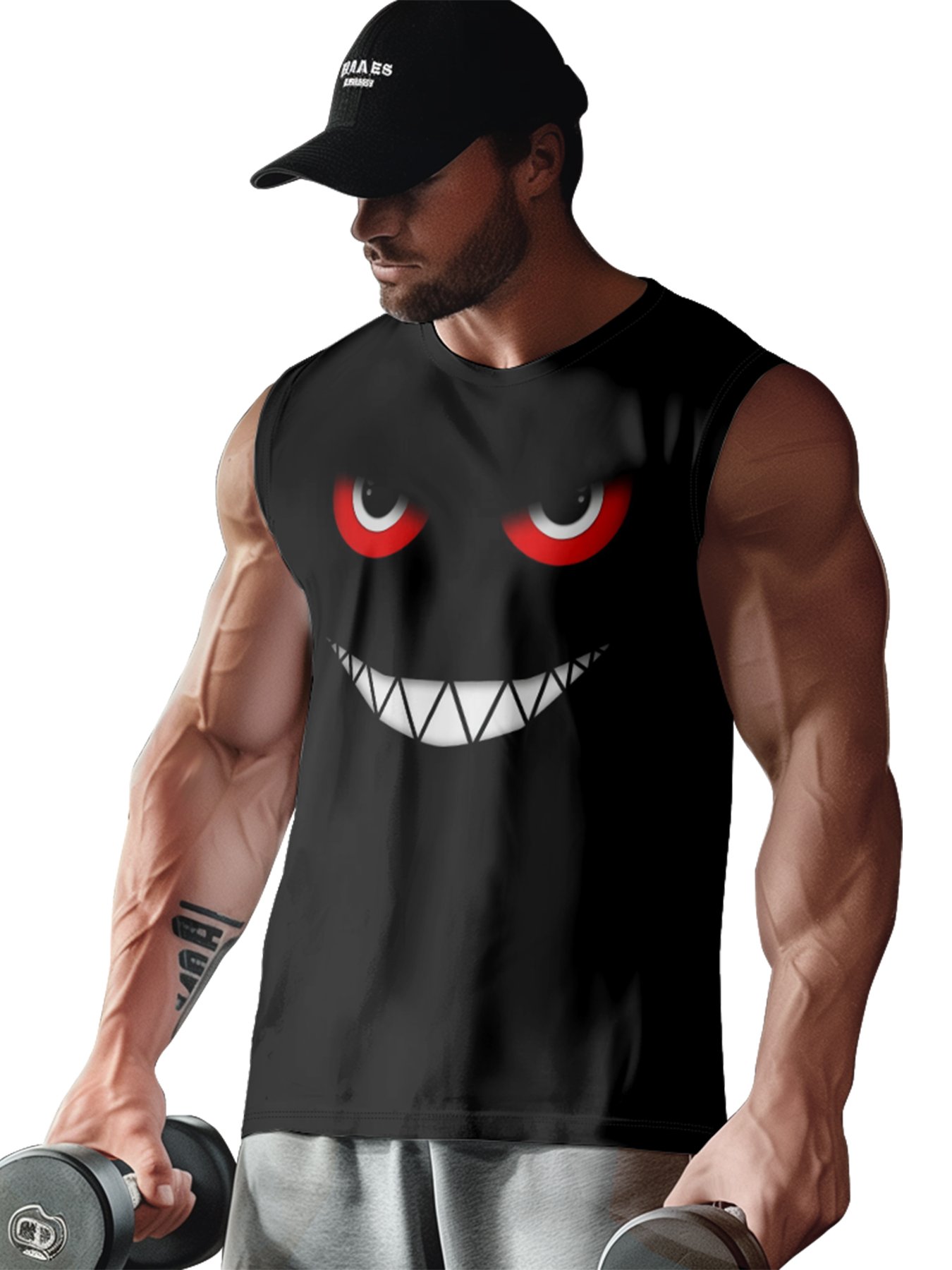 Mens Crewneck Tank Tops Evil smile Face Beach Sleeveless Shirt