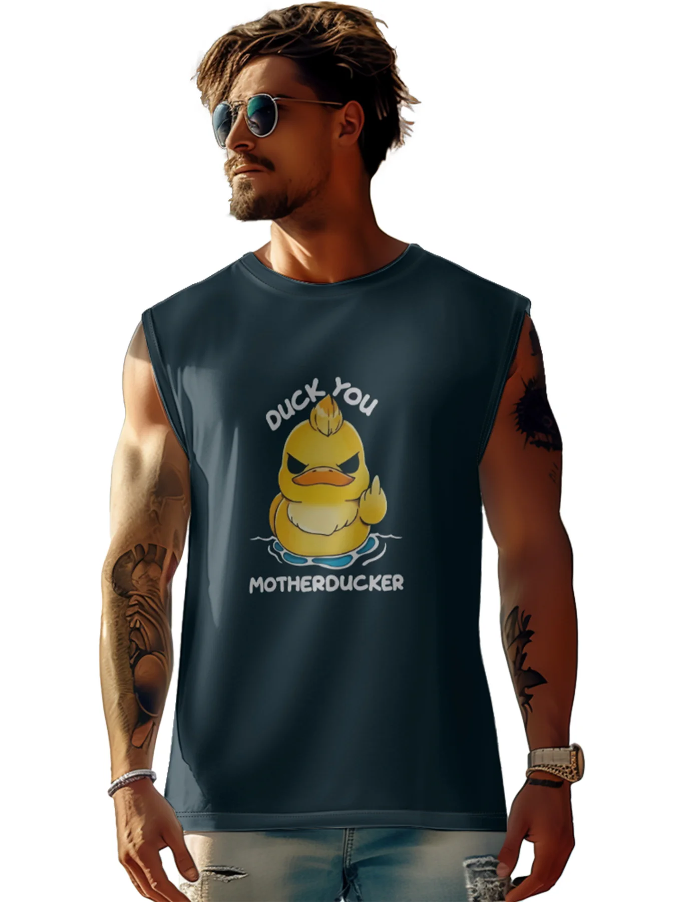 Mens Crewneck Tank Tops Duck You Motherducker Beach Sleeveless Shirt