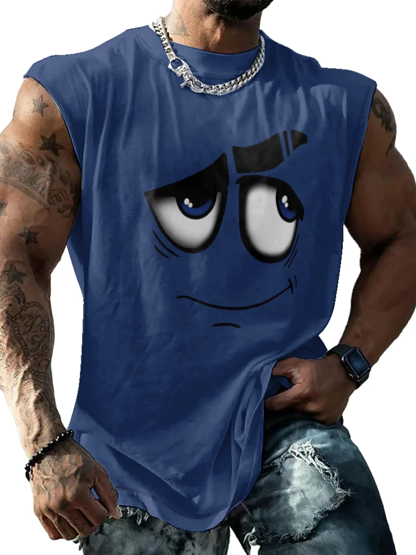 Mens Crewneck Tank Tops Emoticons Beach Sleeveless Shirt