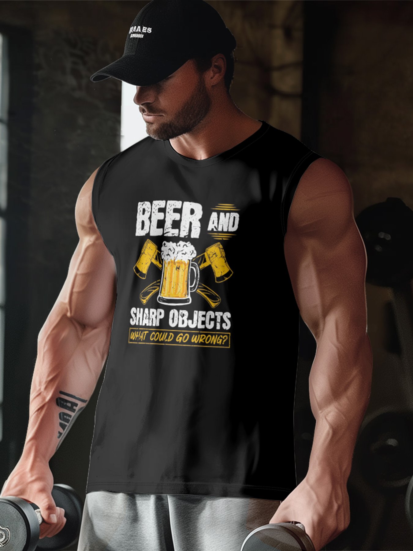 Mens Crewneck Tank Tops Beer Sharp Object Beach Sleeveless Shirt