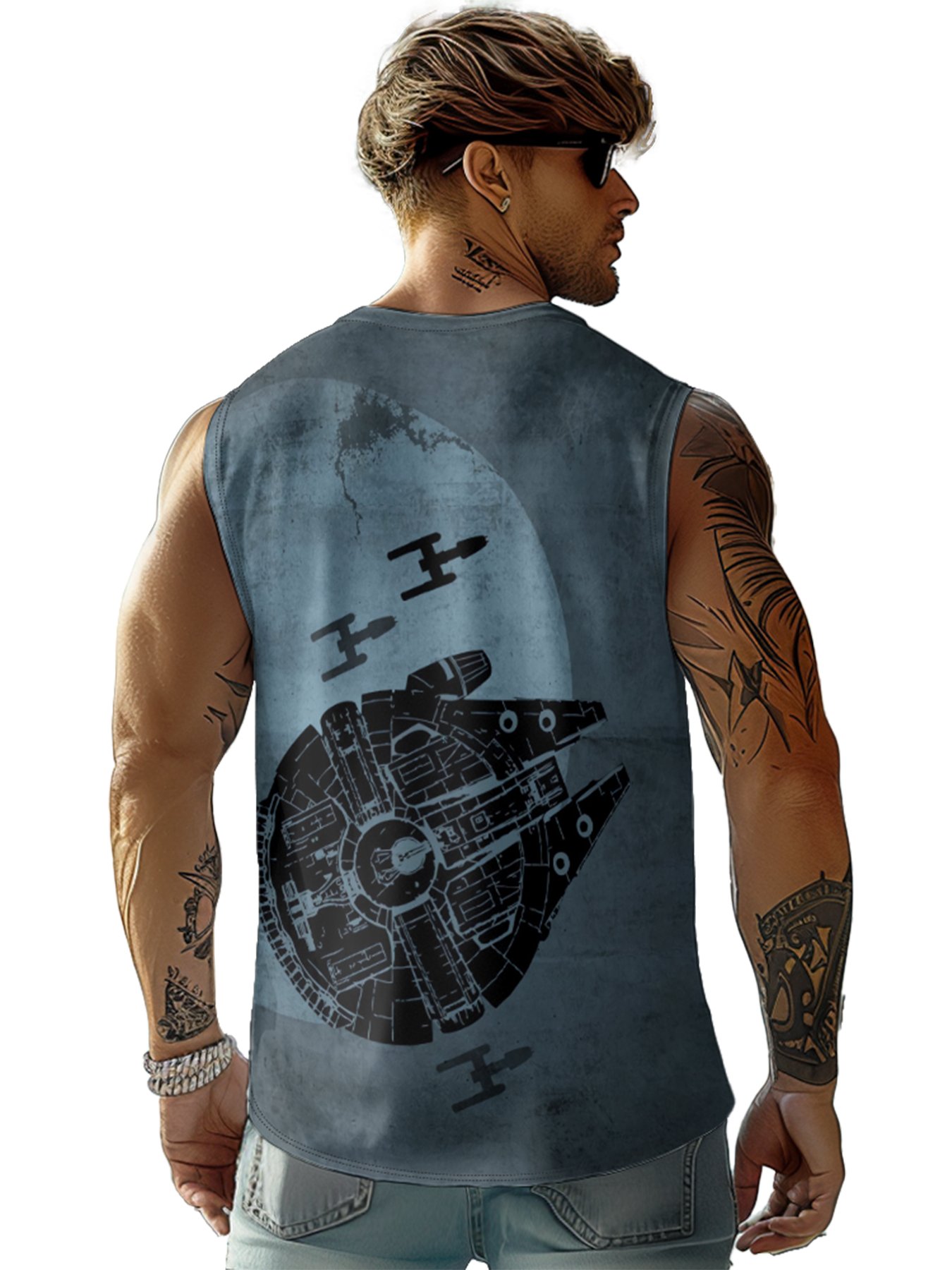 Mens Crewneck Tank Tops Star Plane Beach Sleeveless Shirt