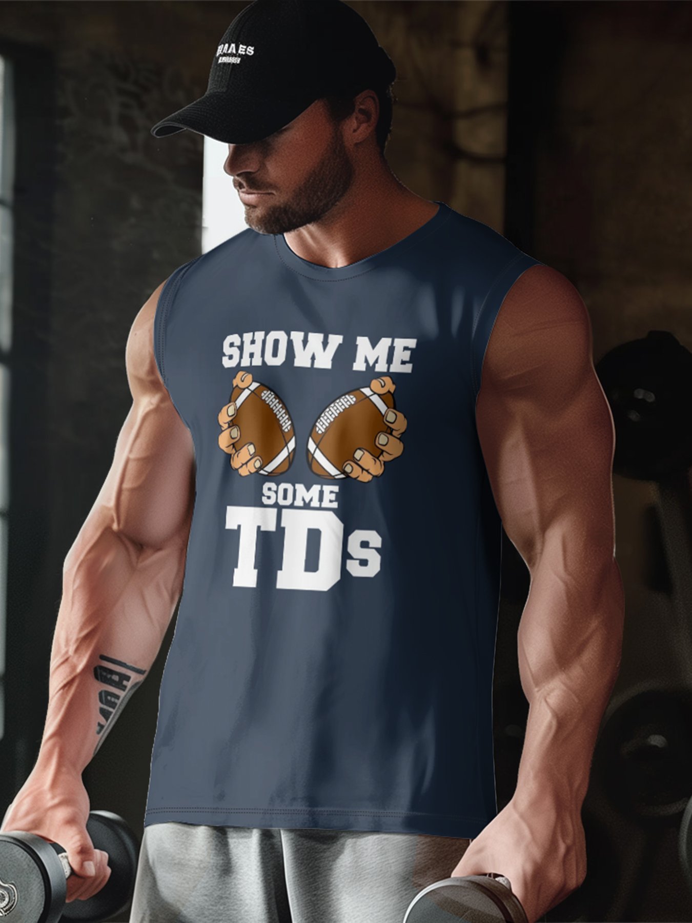 Mens Crewneck Tank Tops American Football Show Me Some TDs Beach Sleeveless Shirt