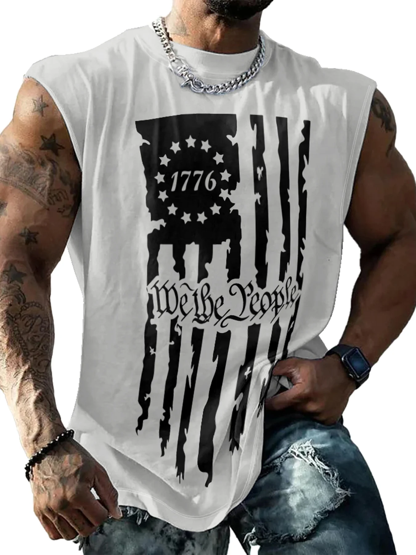 Mens Crewneck Tank Tops 1776 We the People Beach Sleeveless Shirt