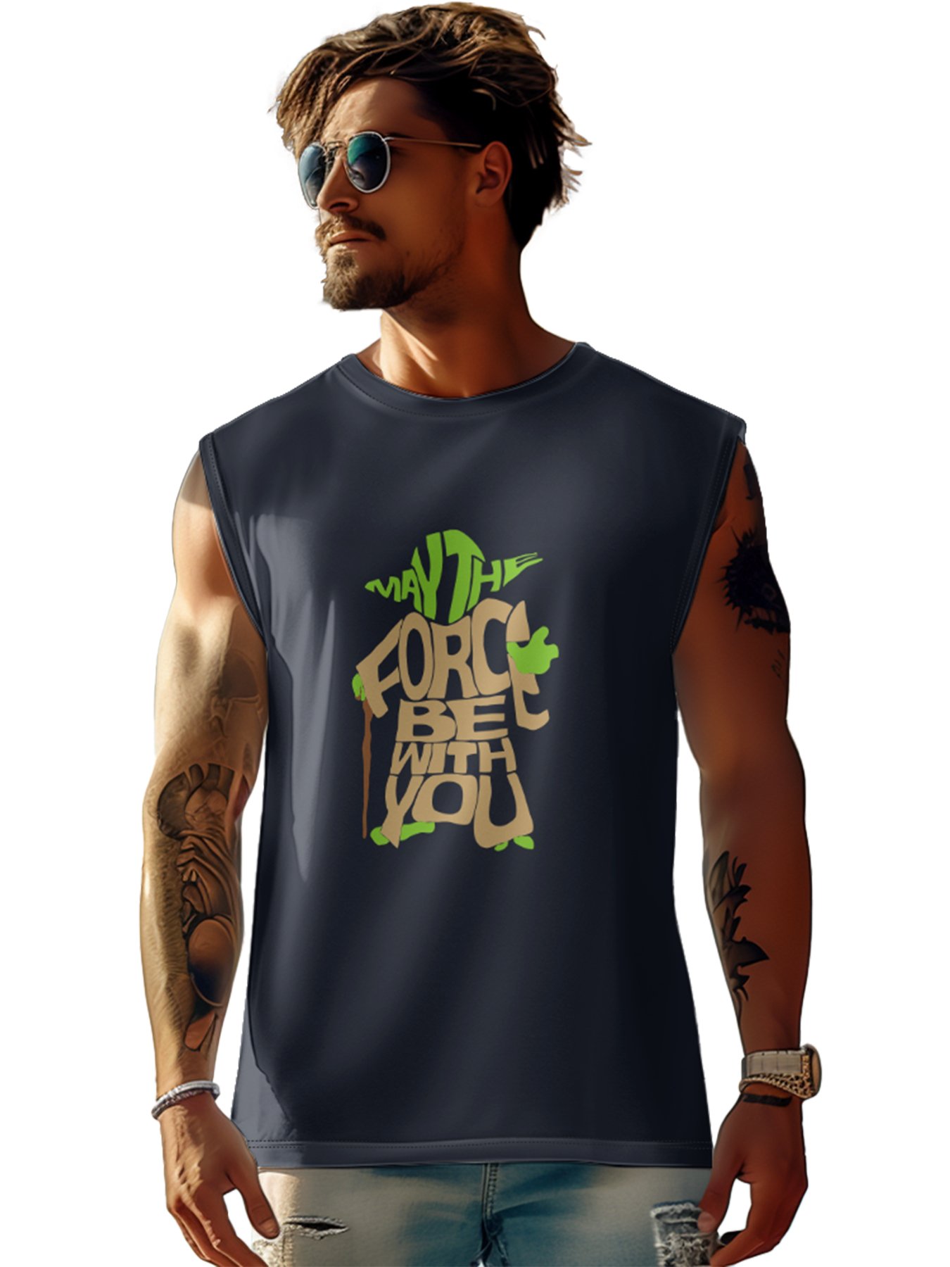 Mens Crewneck Tank Tops May The Force Be With You Beach Sleeveless Shirt