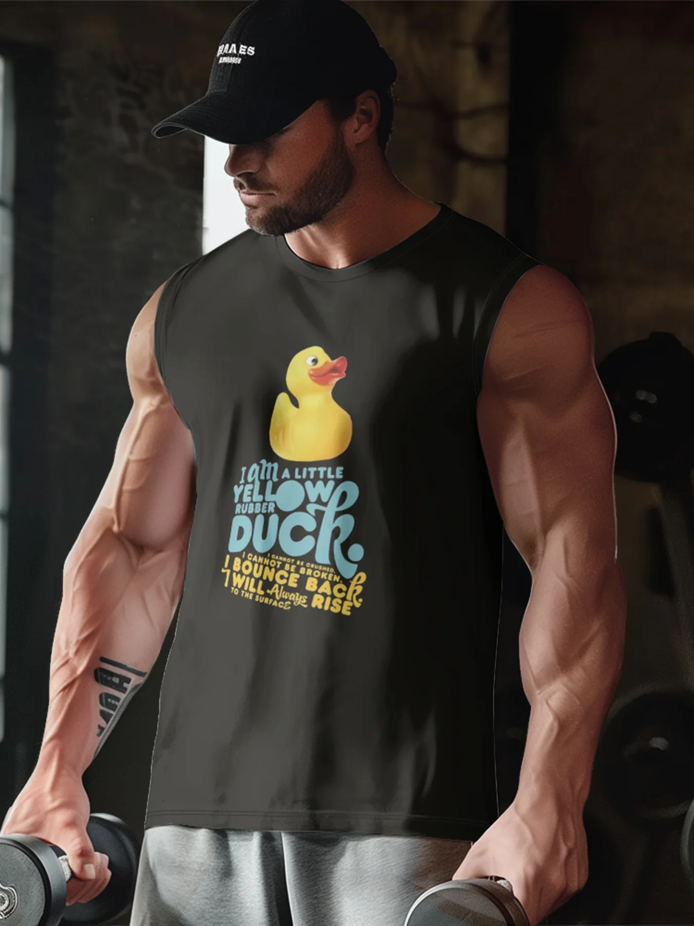 Mens Crewneck Tank Tops Yellow Duck Beach Sleeveless Shirt