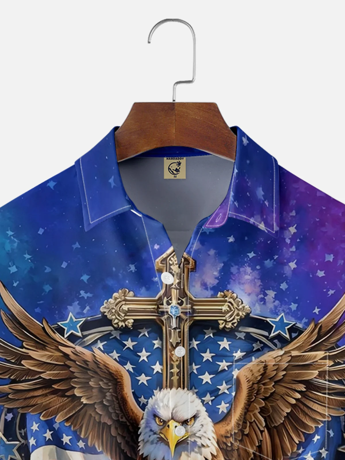 Moisture-wicking Patriotic American Flag Cross Eagle Chest Pocket Casual Shirt