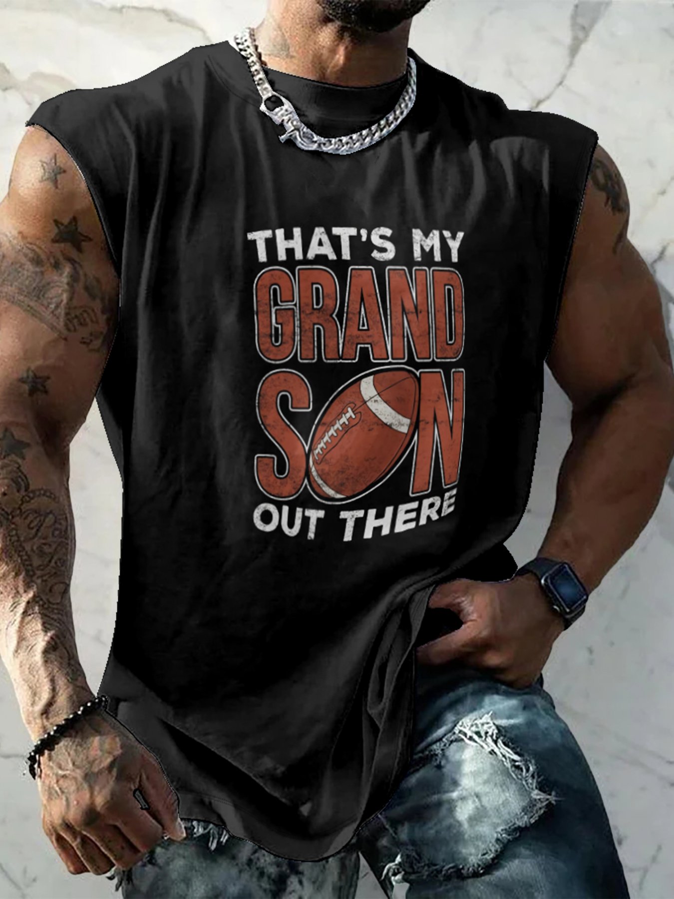 Mens Crewneck Tank Tops American Football Grandson Out There Beach Sleeveless Shirt