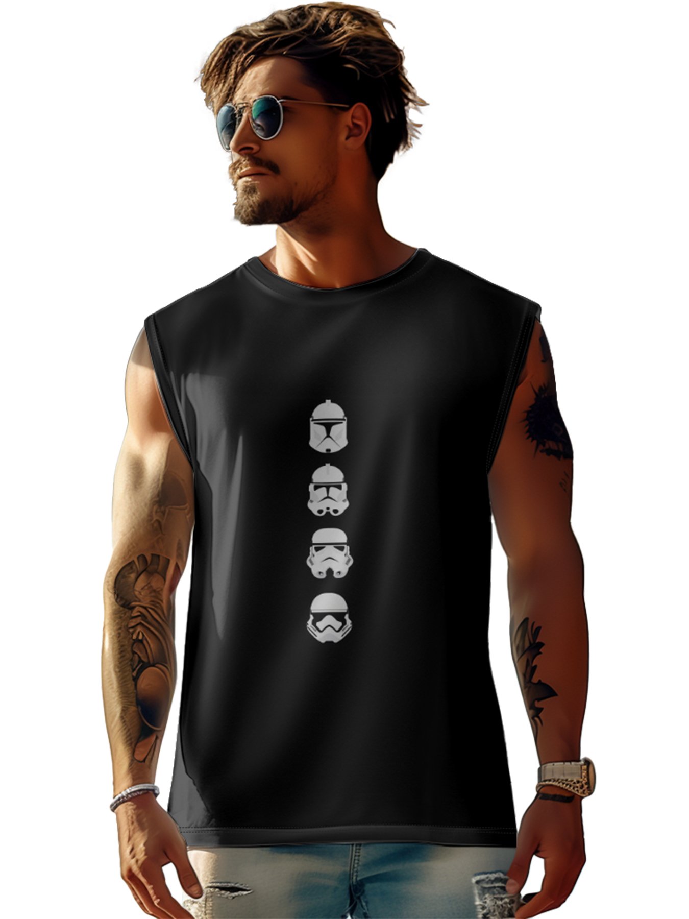 Mens Crewneck Tank Tops Star Plane Beach Sleeveless Shirt